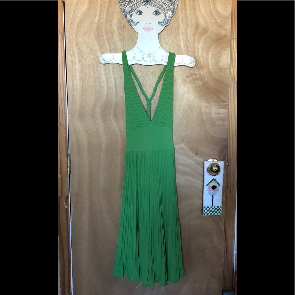 Bebe Green Halter Twisted Tie Back Dress!